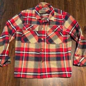 Tunellus Medium PlaidShirt Jacket / shacket. Red / Tan